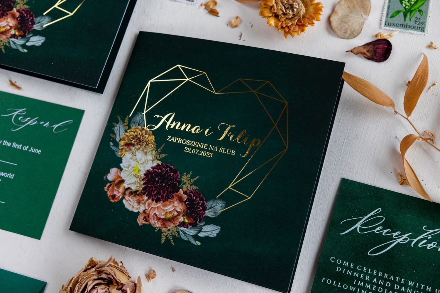 Próbka zaproszenia ślubnego, granatowe, eleganckie | Zamów i sprawdź jakość zaproszeń | Szafirowe nr 12