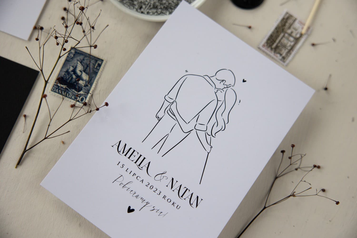 Zaproszenia Na Wesele Magnolia nr 1 – Minimalistyczne z Czarną Kopertą - 3