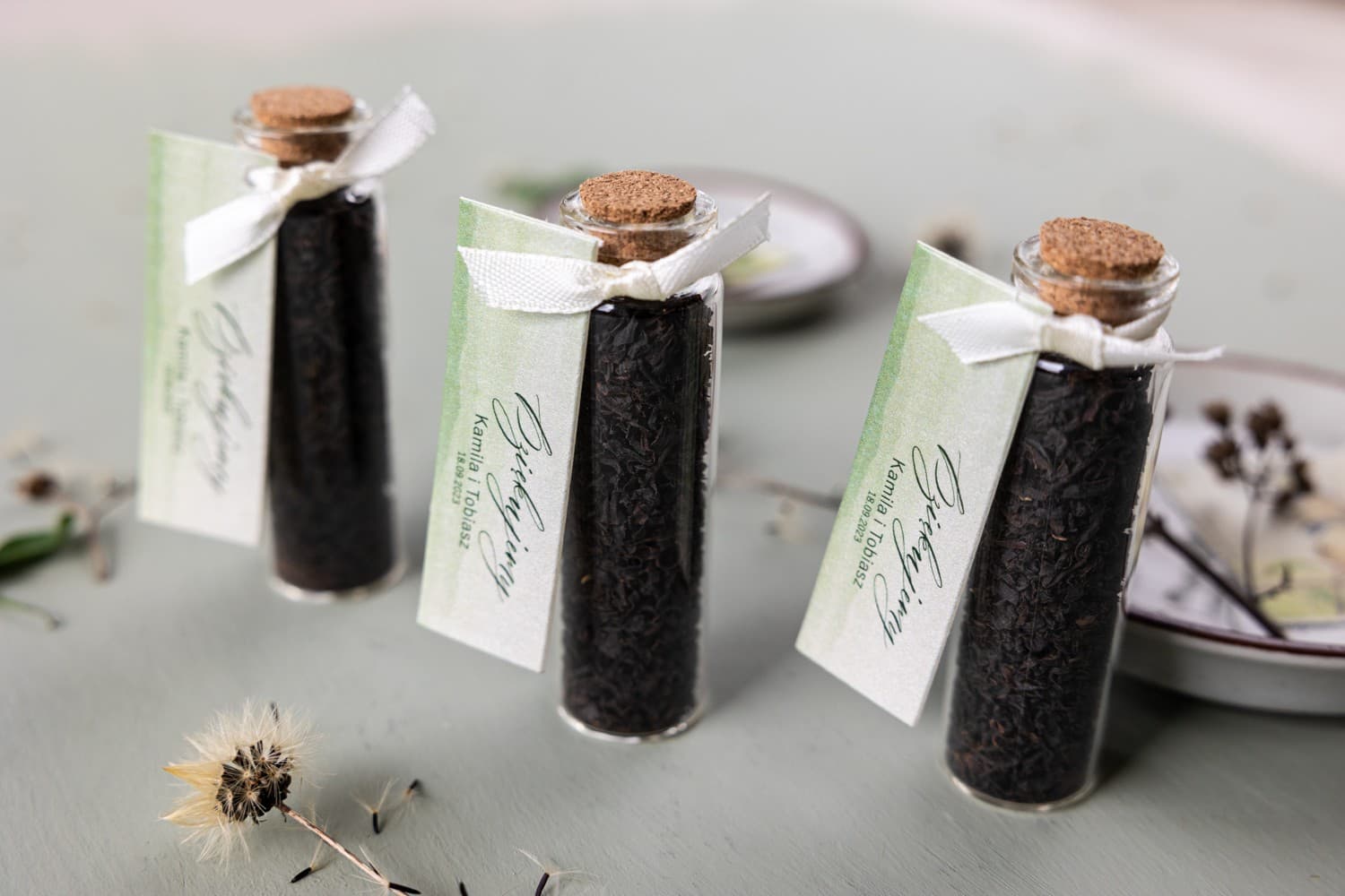 Podziękowania dla Gości Herbata w Buteleczce | Eleganckie Upominki Weselne na Stół | Opal nr 11 - 2
