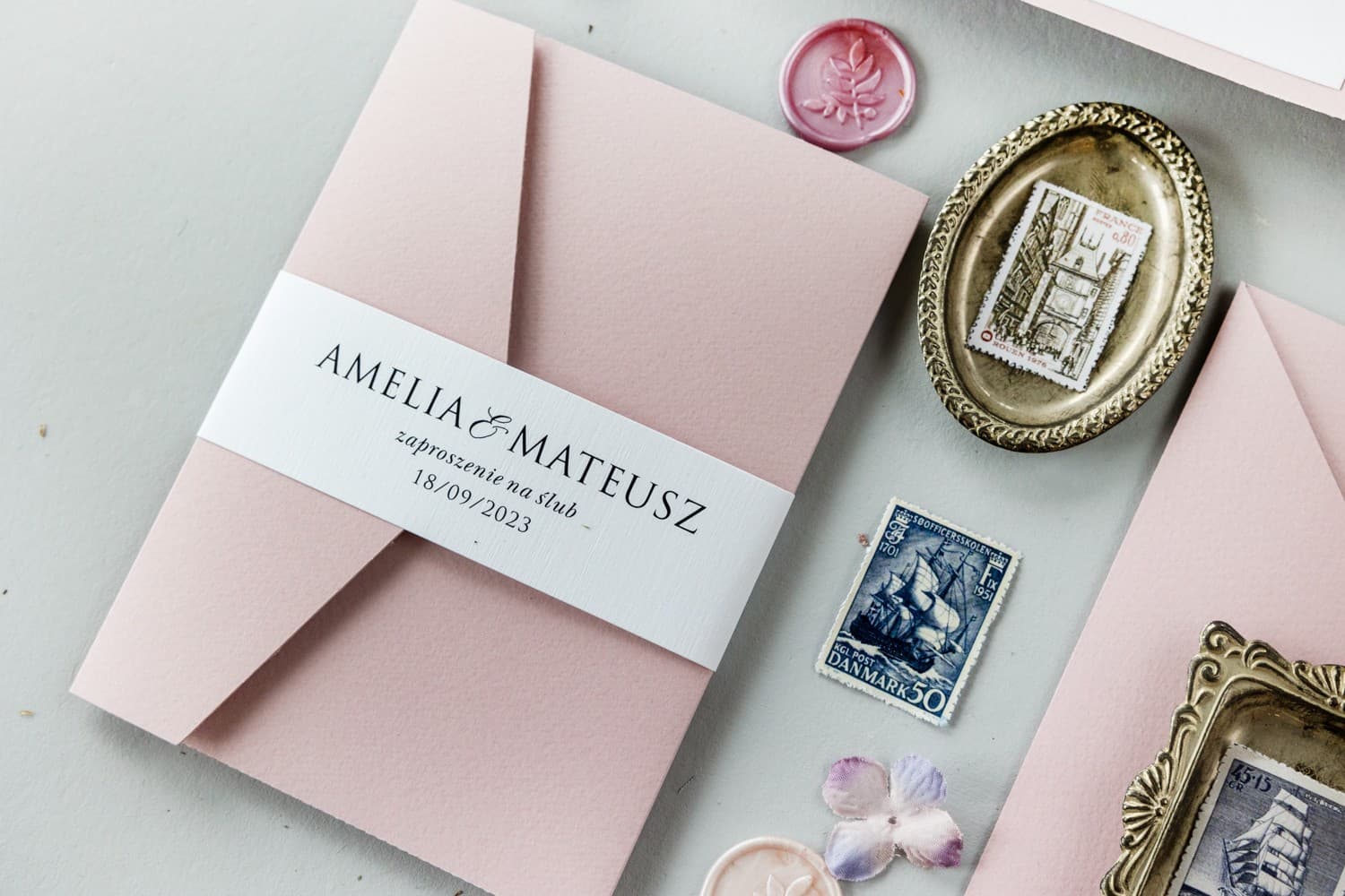 Zaproszenia Ślubne Kraft nr 9 – Różowe z Lnianą Owijką - 7