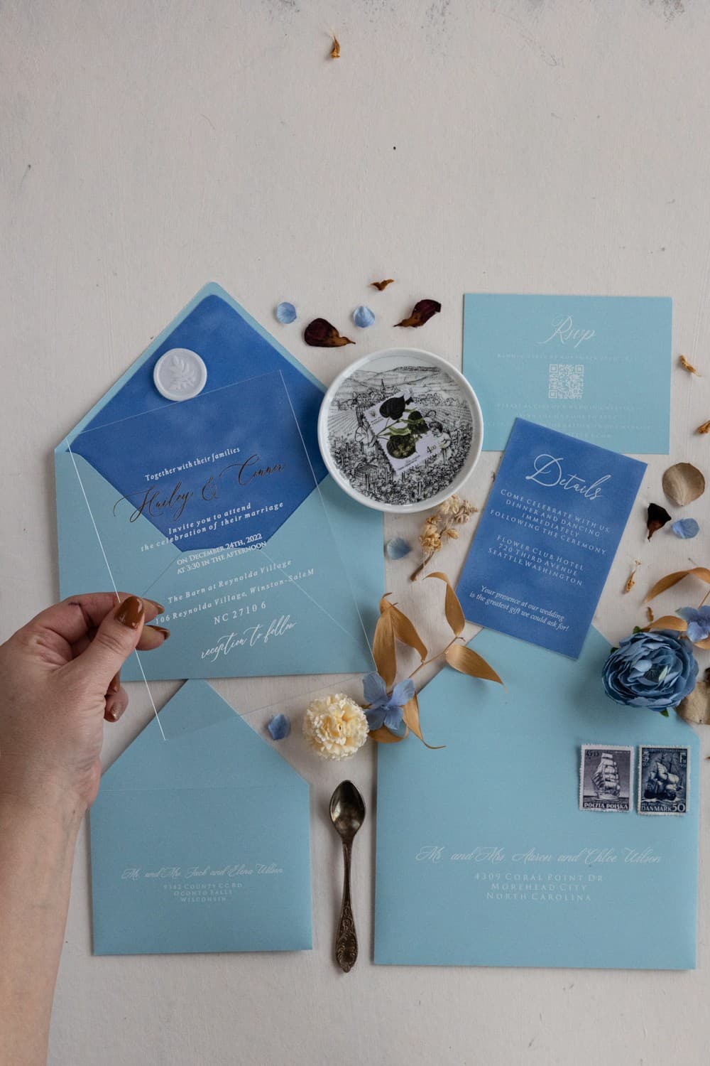 Welurowy Bilecik do Zaproszeń z Białym Nadrukiem | Eleganckie Wkładki Ślubne | Welurowe nr 3 - 2