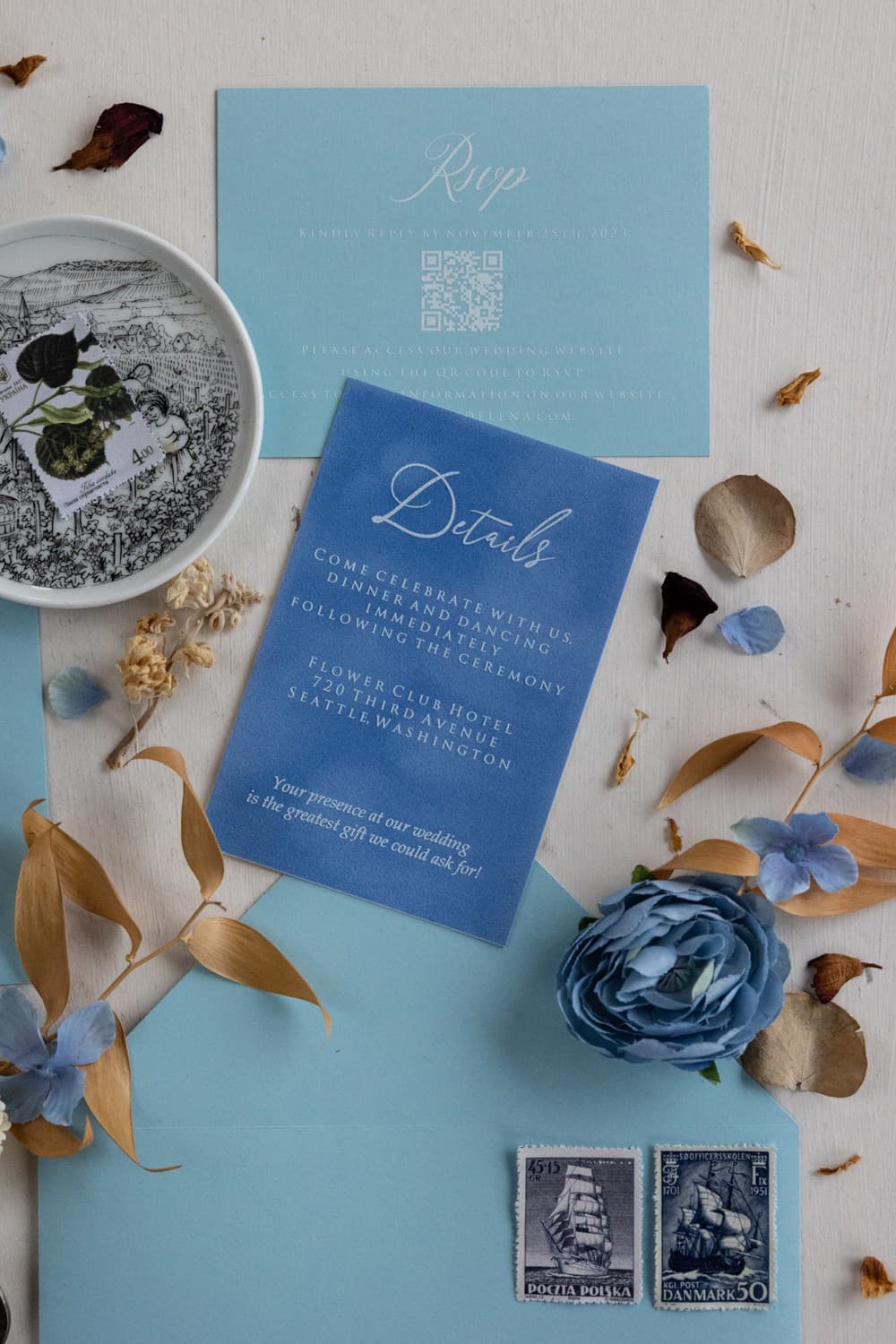 Welurowy Bilecik do Zaproszeń z Białym Nadrukiem | Eleganckie Wkładki Ślubne | Welurowe nr 3 - 3