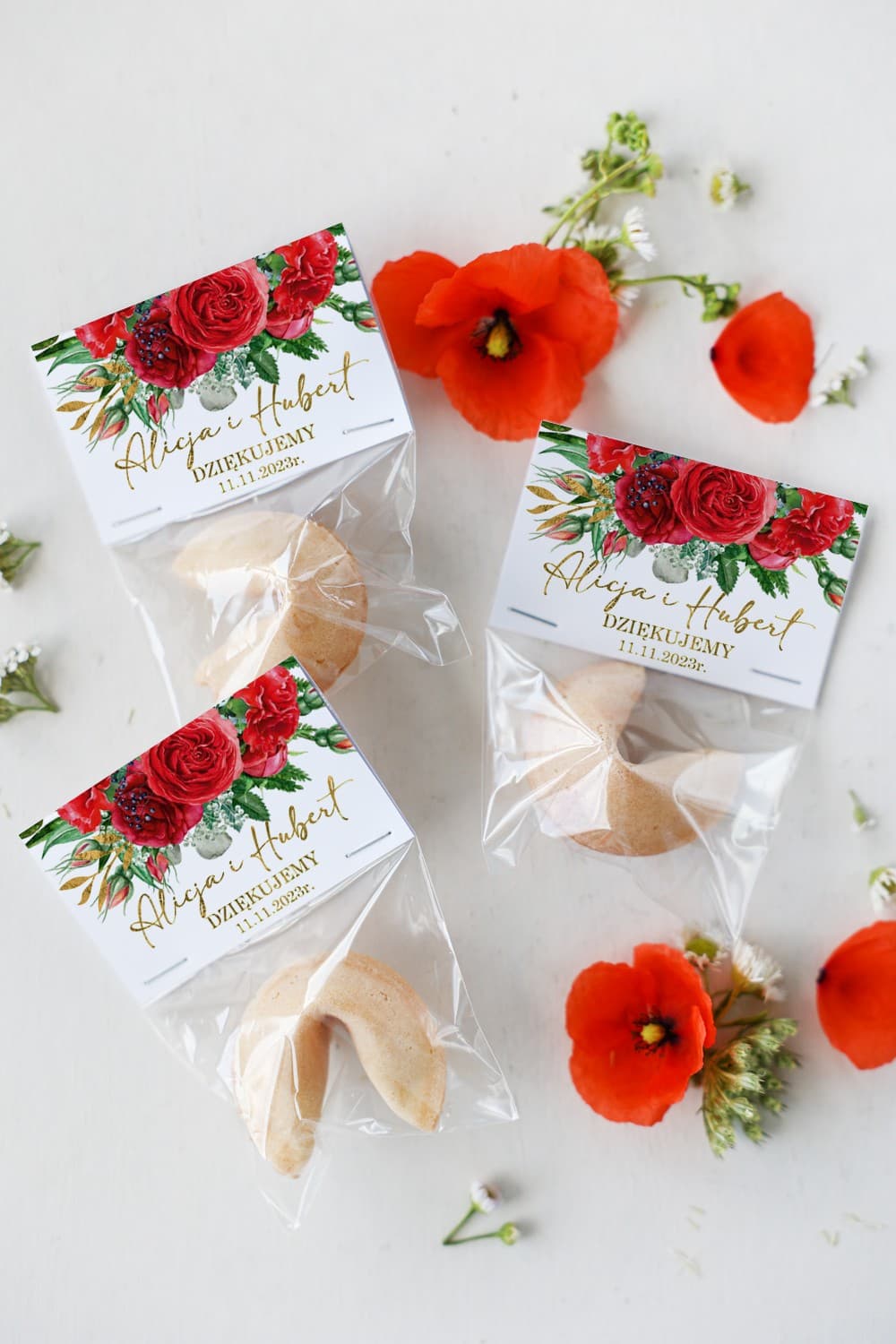 Podziękowania dla gości ciasteczka z wróżbą bordowe róże – Rubin 8