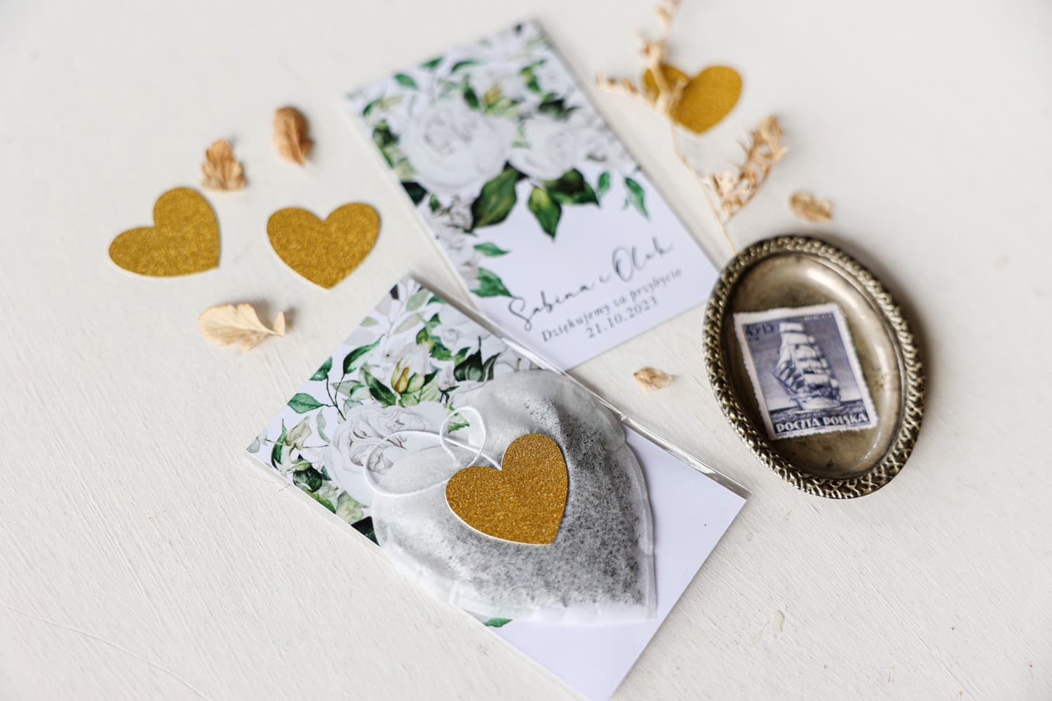 Podziękowania dla gości herbata serce z różowymi piwoniami - Rubin 11 - 2