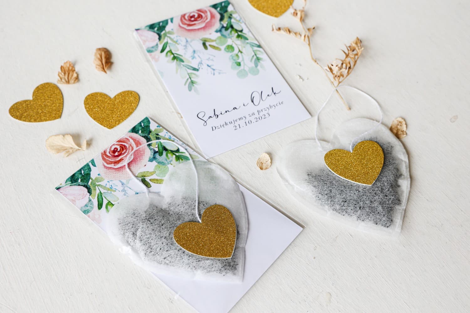 Podziękowania dla gości herbata serce bordowe kwiaty - Rubin nr 2 - 3