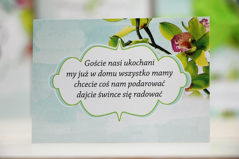 Bileciki do Zaproszeń z Motywem Storczyka Akwarela, Wkładki RSVP i o Prezenty | Dodatki do Zaproszeń Ślubnych | Felicja nr 20