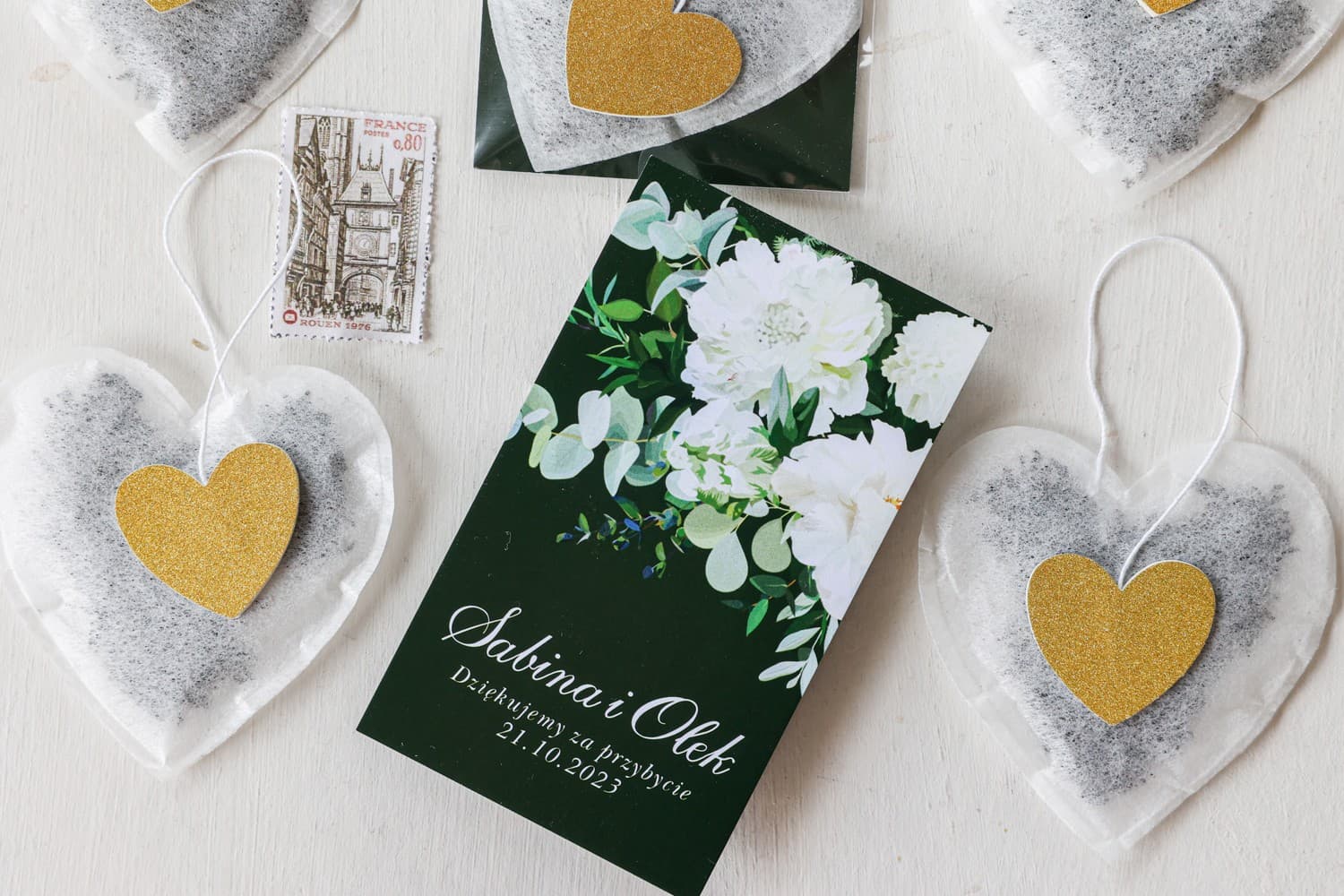 Herbata Serce z Piwoniami i Hortensją | Eleganckie Podziękowania dla Gości Weselnych | Szafirowe nr 6 - 3