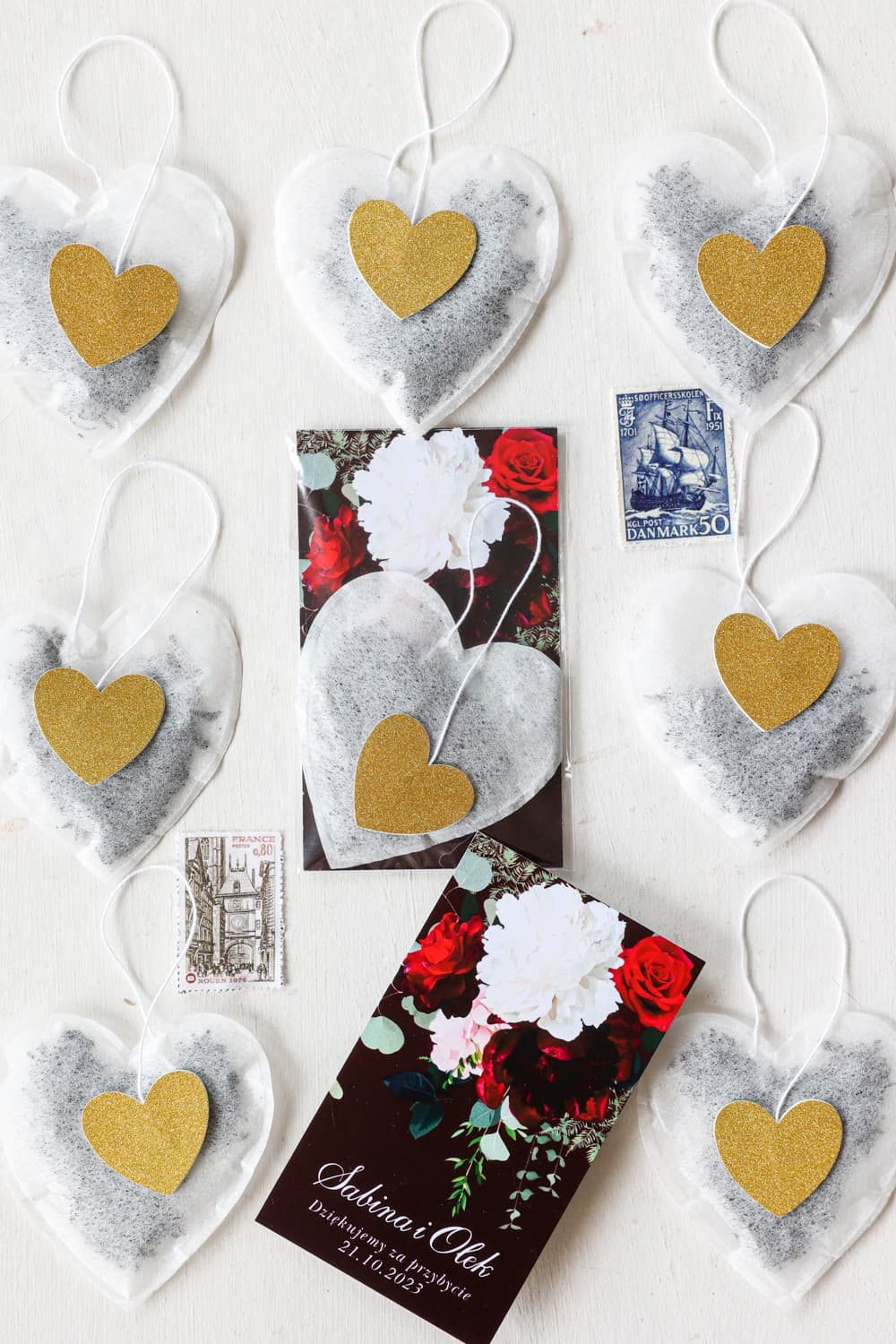 Herbatka Podziękowanie dla Gości z Piwonią | Eleganckie Upominki Weselne Personalizowane | Szafirowe nr 9