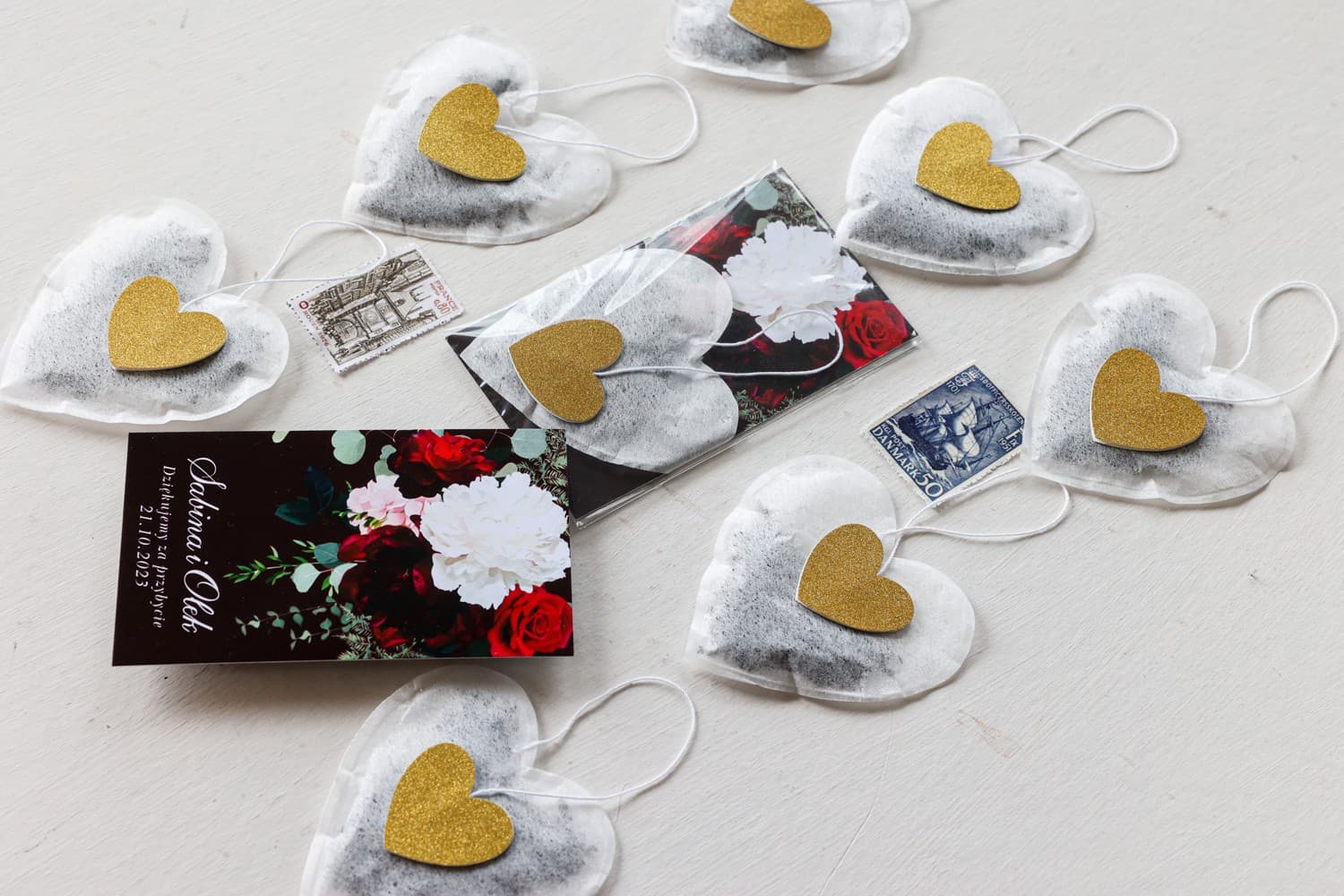 Herbatka Podziękowanie dla Gości z Piwonią | Eleganckie Upominki Weselne Personalizowane | Szafirowe nr 9 - 3