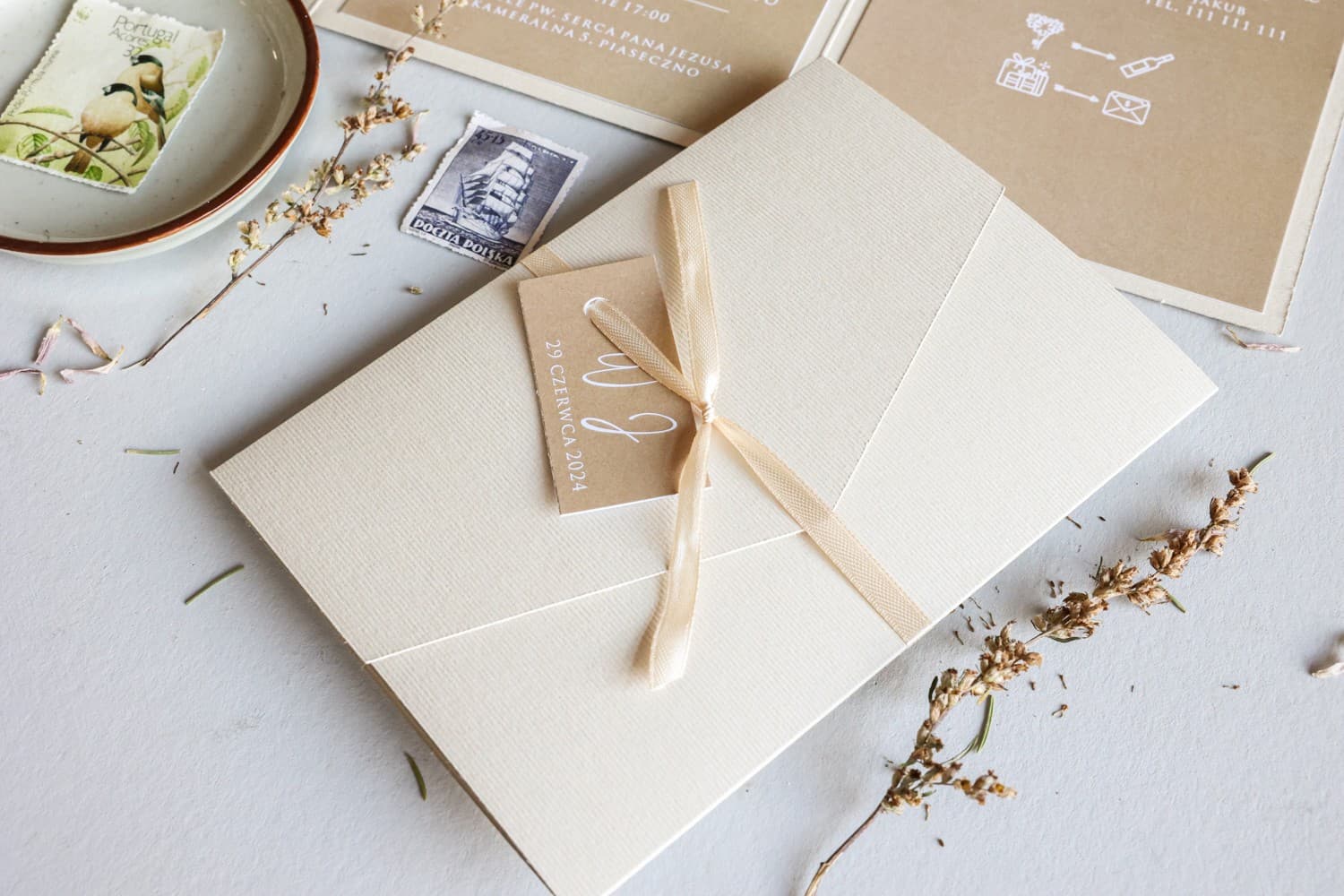 Zaproszenie Na Wesele Avril nr 13 – Styl Minimalistyczny Ecru - 3