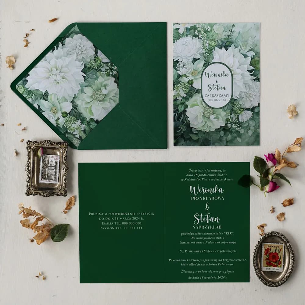 Próbka zaproszenia białe róże i złocenie – Impresja nr 15