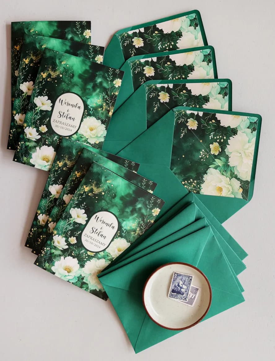 Zaproszenia Ślubne Impresja nr 14 – Butelkowa Zieleń i Kwiaty