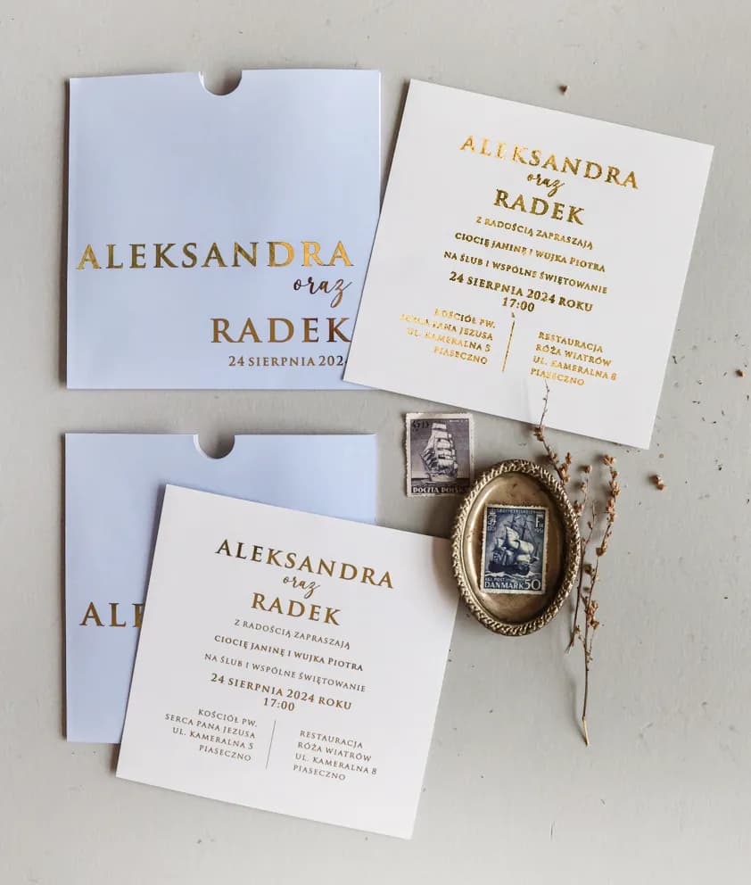 Zaproszenia Na Wesele Mokait nr 2 – Minimalistyczne ze Złoceniem