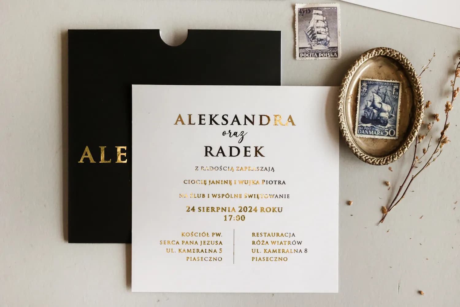 Zaproszenia ślubne glamour w czarnym etui ze złoceniem – Mokait nr 4 - 3