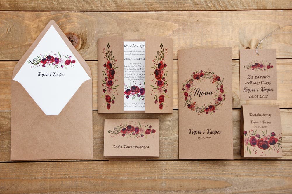 Próbki Zaproszeń Ślubnych z Bonem, Rustykalny Zestaw Papeterii | Zobacz Jakość na Żywo | Owoce Leśne nr 3
