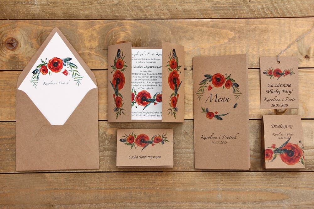 Zestaw Próbek Papeterii Ślubnej Rustykalne Maki | Próbne Zaproszenia Ślubne Leśne | Owoce Leśne nr 6