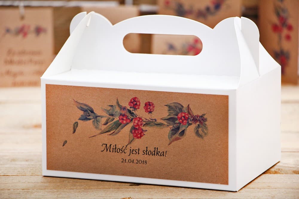 Personalizowane Pudełko na Ciasto z Uchwytem i Motywem Leśnym | Podziękowania dla Gości Weselnych | Owoce Leśne nr 1