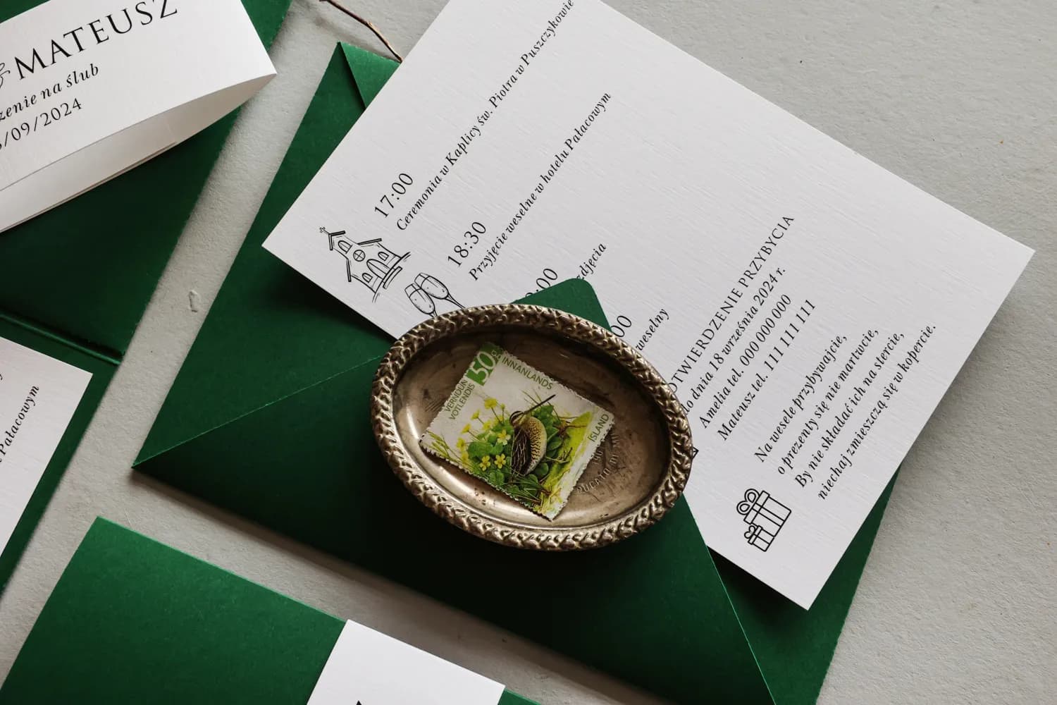 Zaproszenia Ślubne Kraft nr 10 – Butelkowa Zieleń z Kieszonką - 3