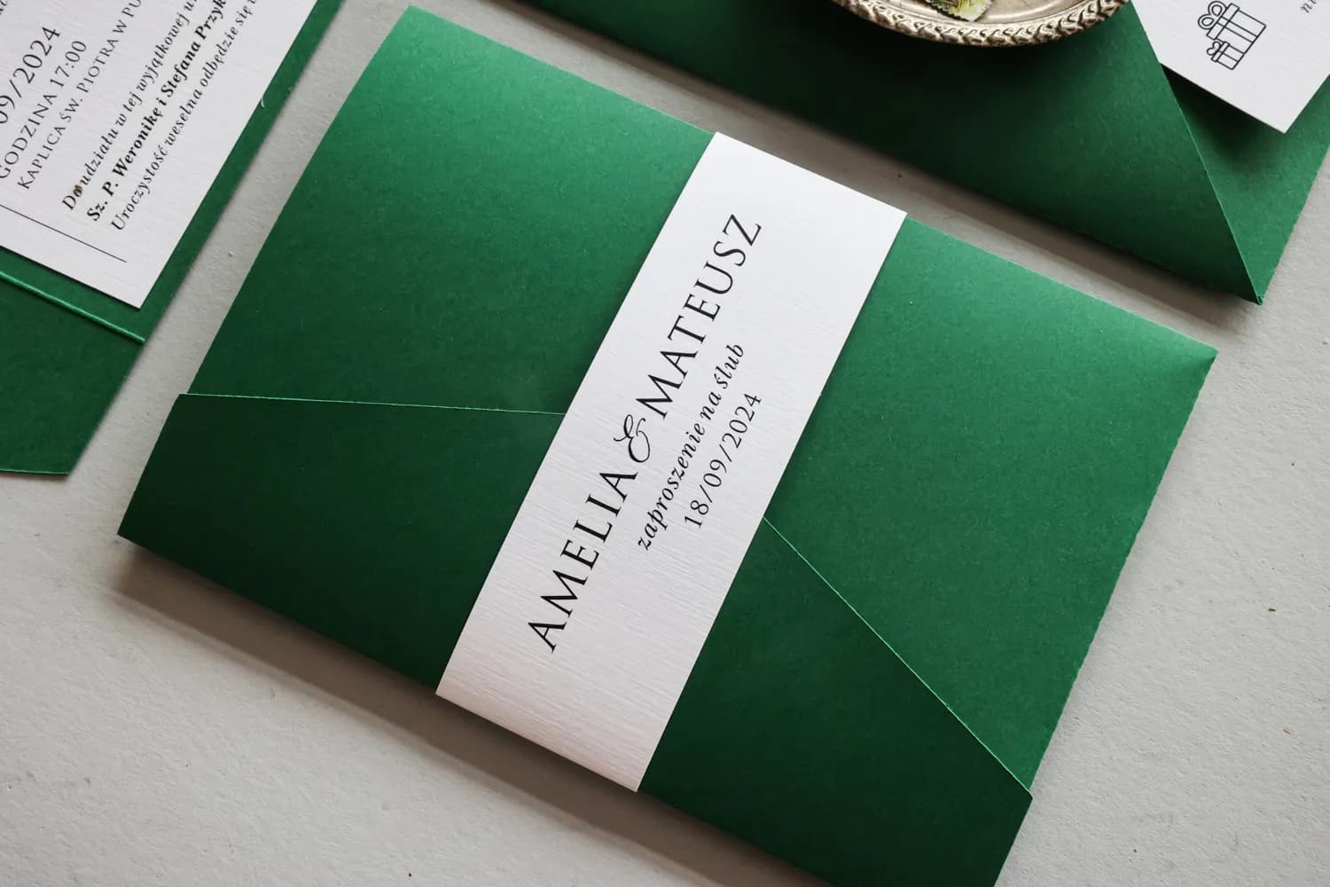 Zaproszenia Ślubne Kraft nr 10 – Butelkowa Zieleń z Kieszonką - 4