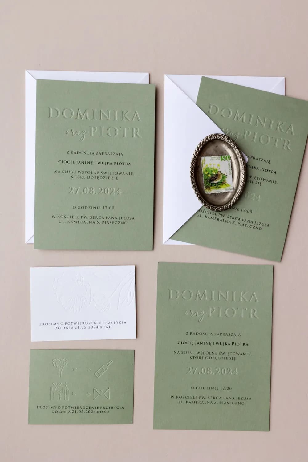Zaproszenia Ślubne Karmen nr 1 – Letterpress i Butelkowa Zieleń - 3
