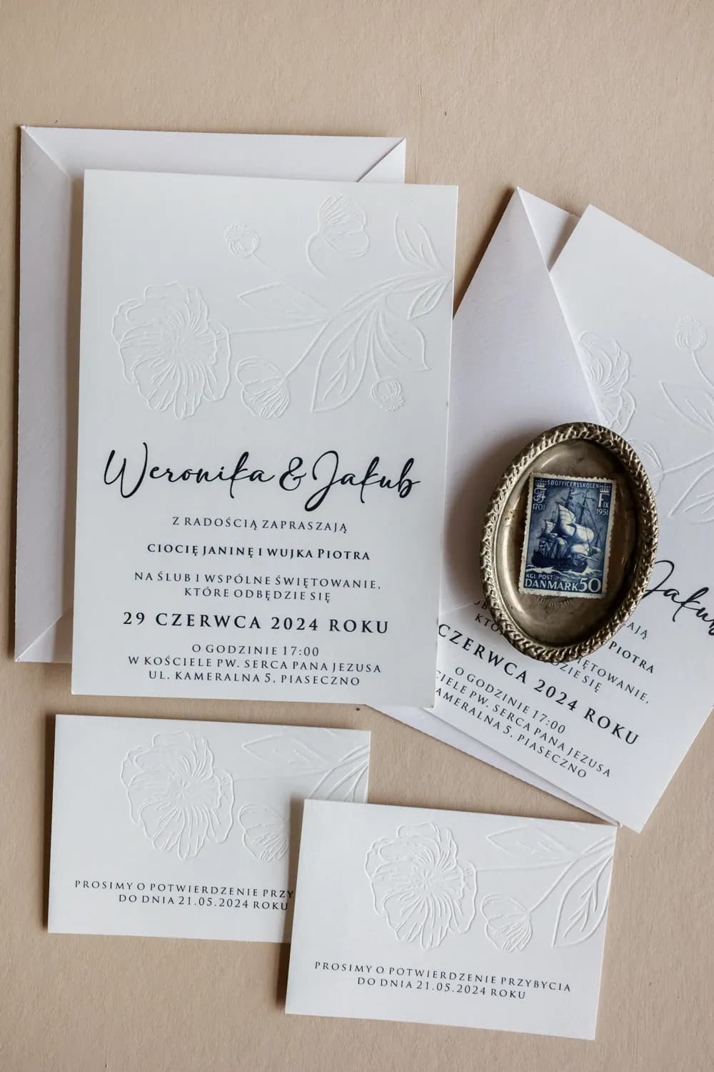 Zaproszenia Ślubne Letterpress Karmen nr 2 – Tłoczone Kwiaty