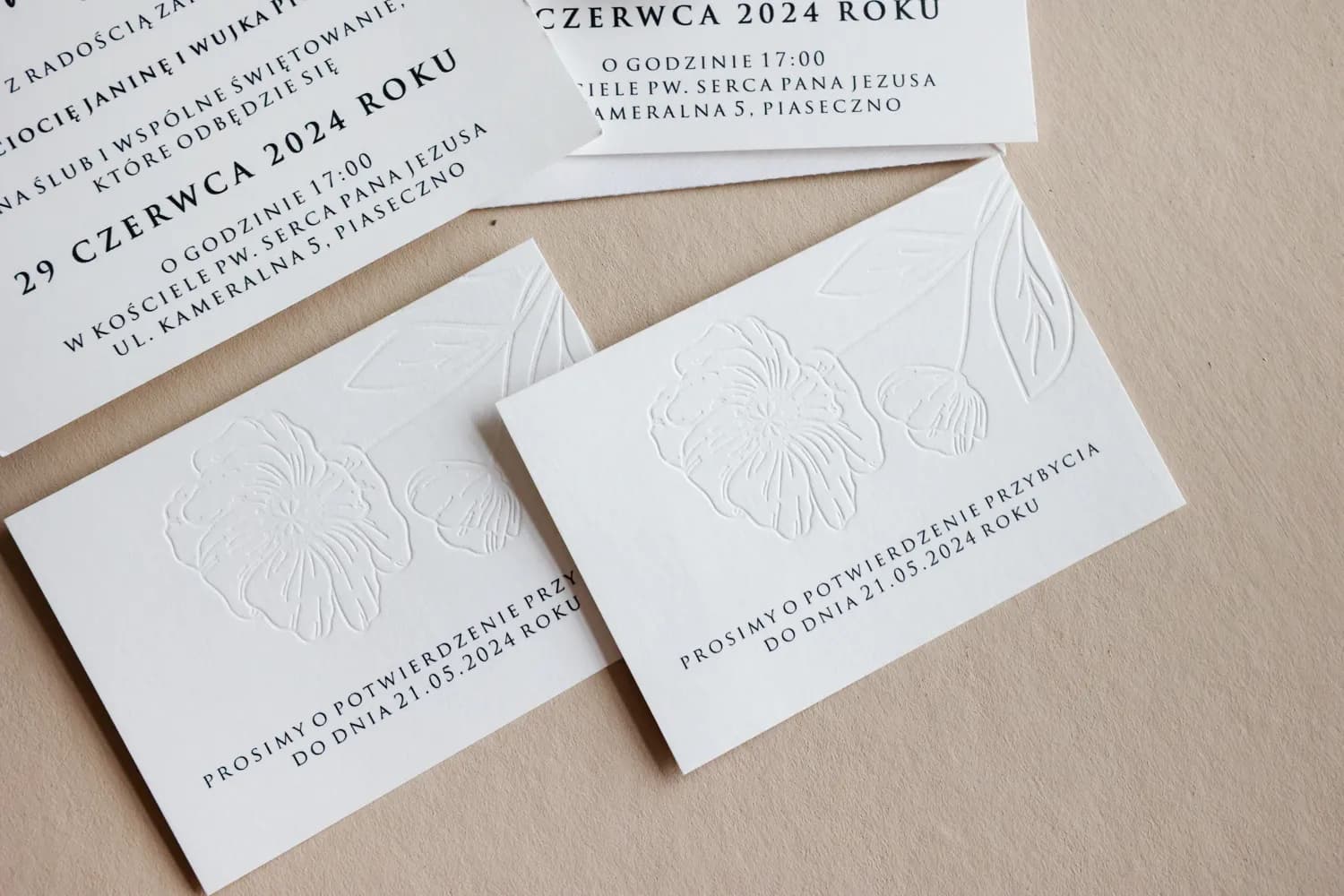 Zaproszenia Ślubne Letterpress Karmen nr 2 – Tłoczone Kwiaty - 4