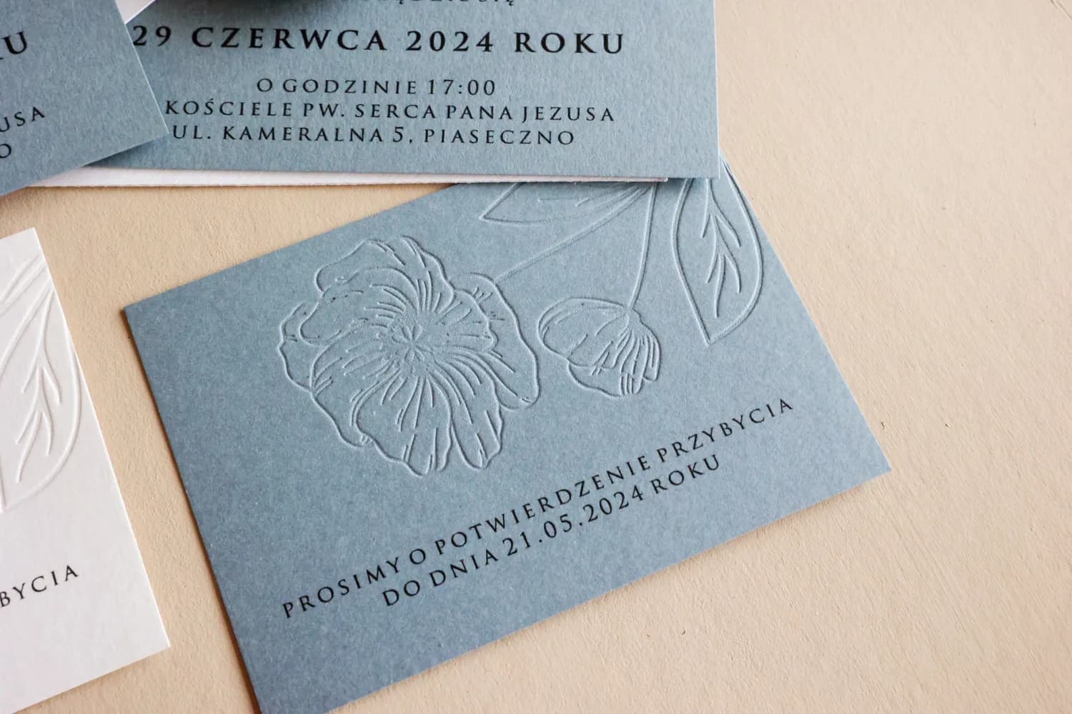 Zaproszenia Ślubne Letterpress Karmen nr 3 – Błękitne Kwiaty - 3