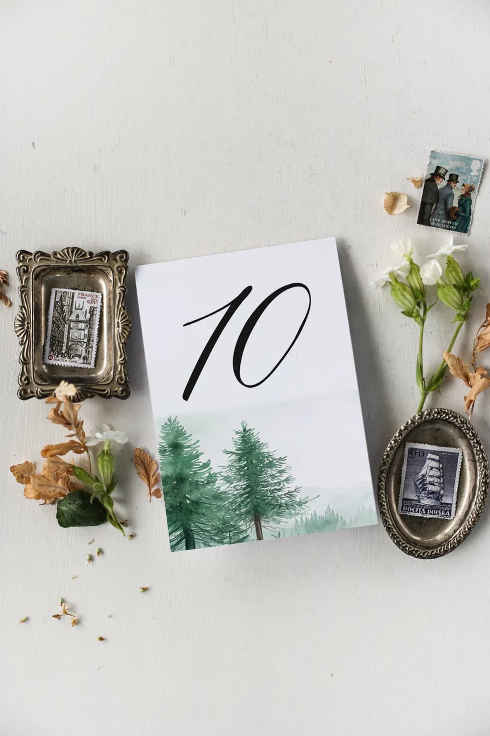 Numery na Stół Leśny Motyw Eukaliptus Akwarela | Numeracja Stołów Weselnych Zielona | Impresja nr 8