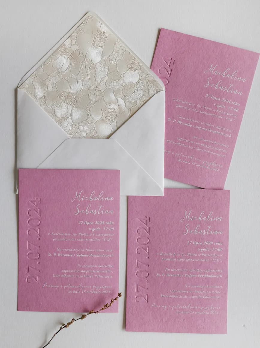 Zaproszenia Ślubne Letterpress Karmen nr 5 – Różowe - 4
