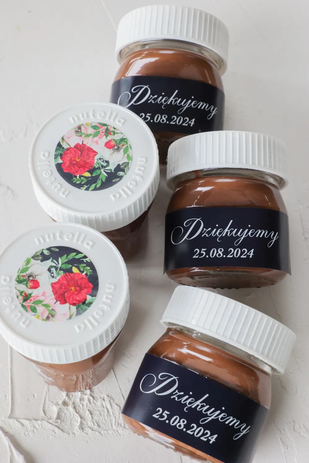 Słoiczki z Nutellą Personalizowane Podziękowania dla Gości, Elegancki Prezent z Własnym Tekstem | Szafirowe nr 4