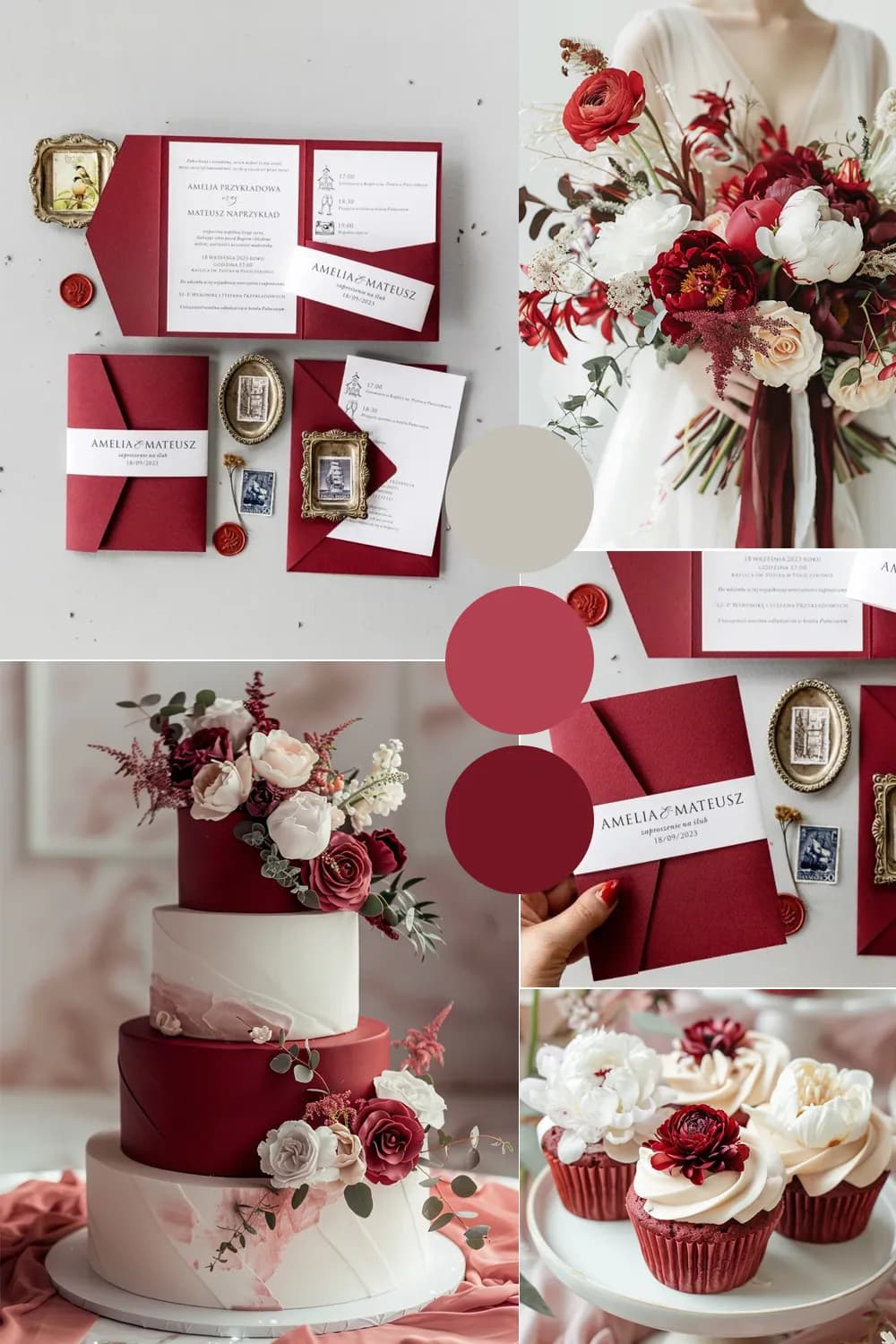 Zaproszenia Ślubne Kraft nr 6 – Bordowe z Kieszonką - 2