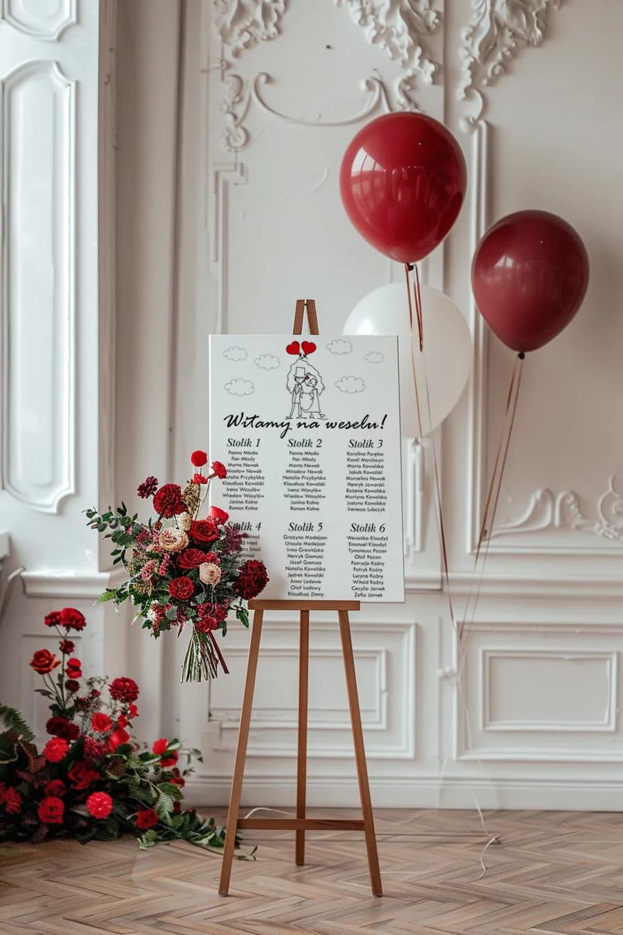 Elegancki plan stołów weselnych z Parą Młodą | Romantyczna tablica z rozmieszczeniem gości | Bueno nr 6