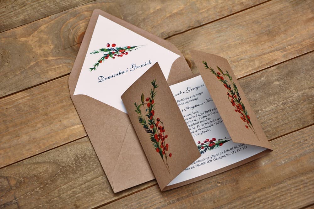 Zaproszenia ślubne leśne z motywem jarzębiny – Owoce Leśne nr 8 - 3