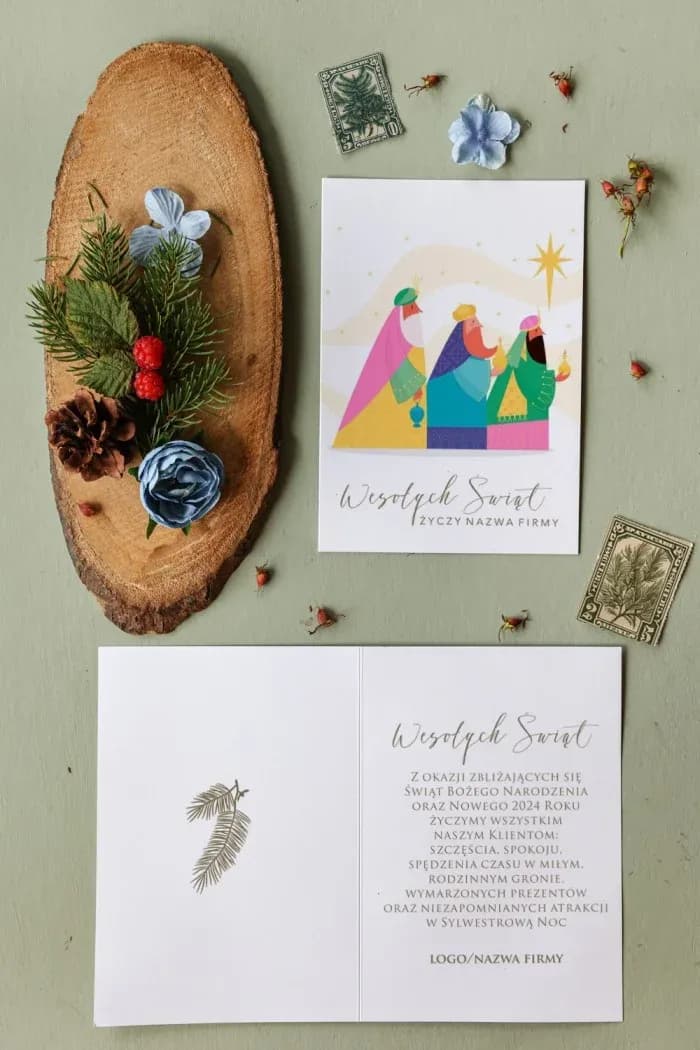 Firmowe kartki świąteczne Trzej Królowie z logo | Eleganckie biznesowe kartki bożonarodzeniowe | MB16