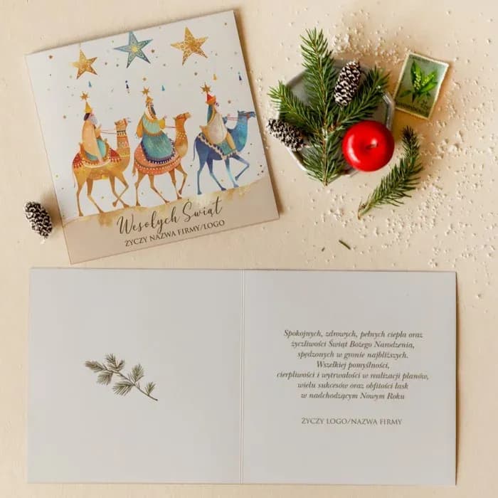 Eleganckie kartki świąteczne z Trzema Królami i logo | Firmowe kartki bożonarodzeniowe | Trzej Królowie KZ25