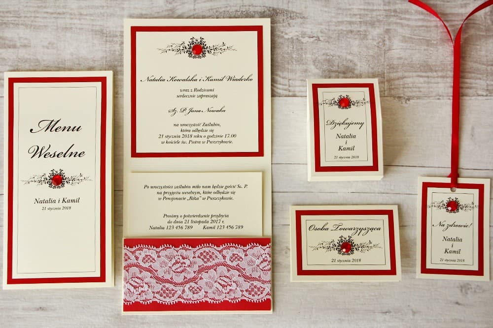 Próbki Zaproszeń Ślubnych z Koronką, Pełny Zestaw Papeterii + Bon | Zestaw Próbek Ślubnych | Z Koronką nr 9