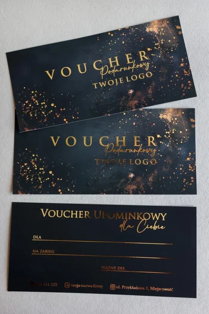Elegancki Voucher Złocony dla Spa, Luksusowy Bon Kosmetyczny | Vouchery Podarunkowe dla Firm | Black Gold VC7