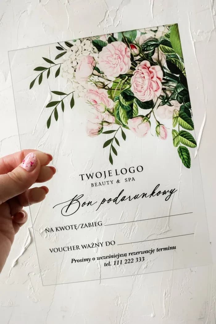 Ekskluzywny Voucher na Szklanej Tafli, Różowe Róże | Luksusowe Bony podarunkowe dla branży Beauty | VS10