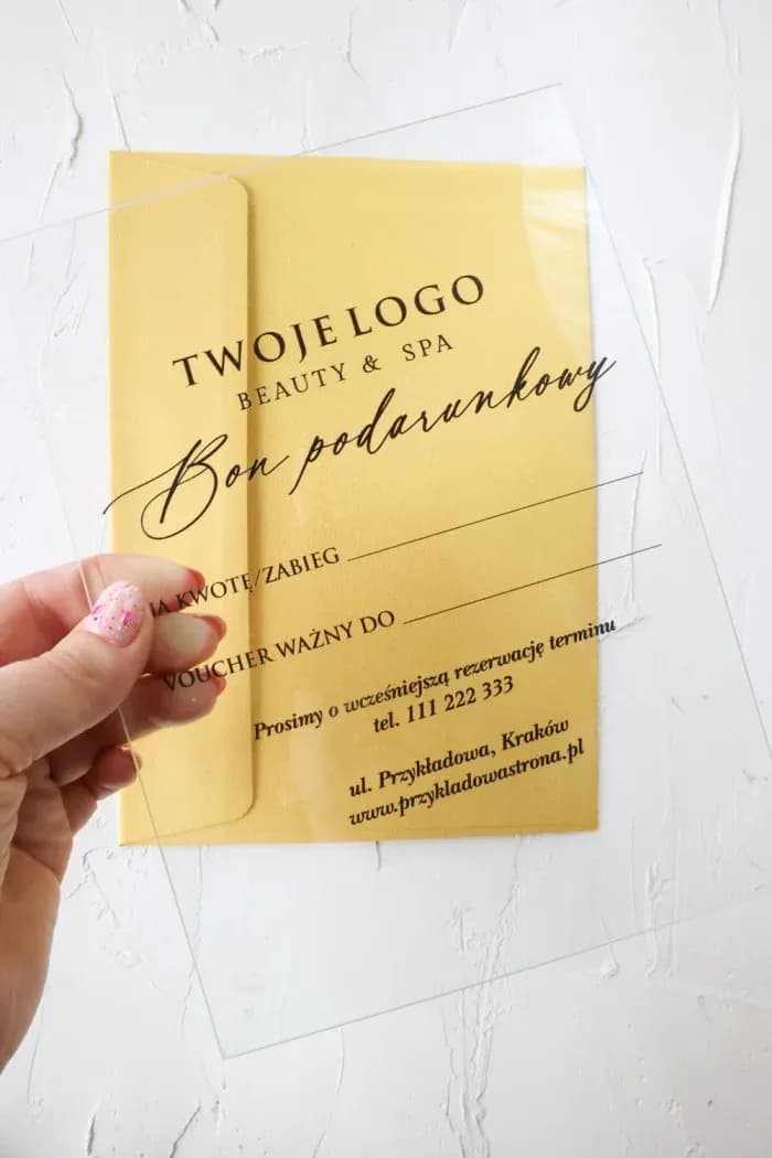 Elegancki Voucher na Szkle A5 z Twoim Logo | Luksusowe Bony Podarunkowe dla Firm Premium | VS11