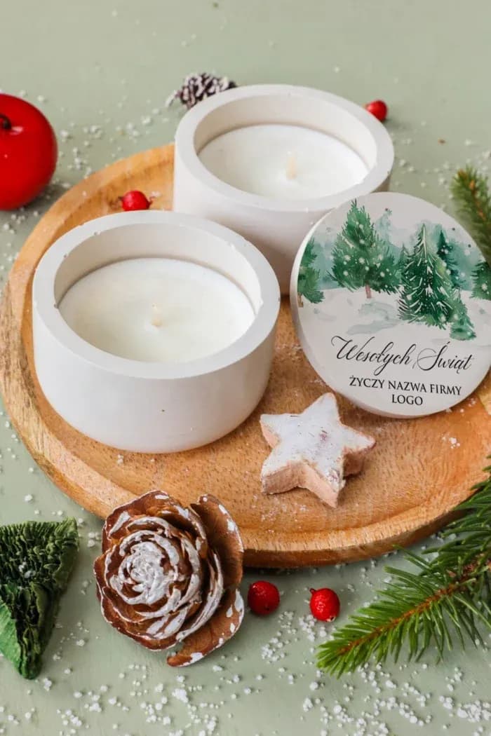 Świeca sojowa z logo firmy | Świąteczny upominek dla pracowników, ekologiczny gadżet | Zimowy Las SPL3