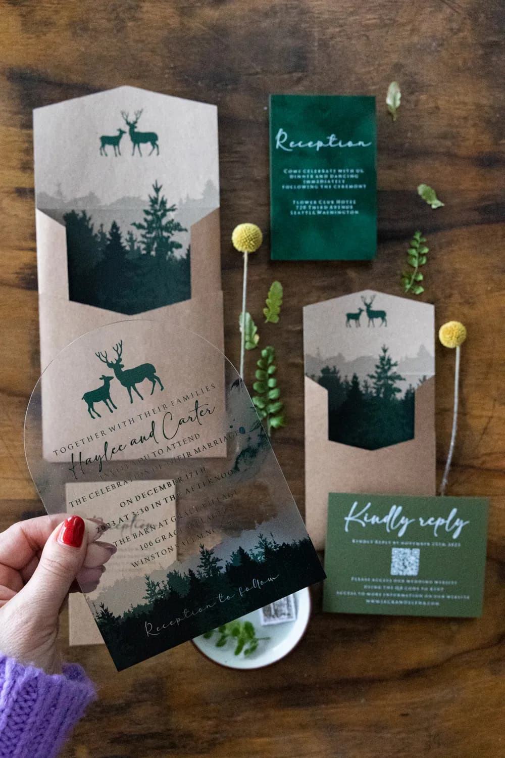 Zaproszenia ślubne Kraft PR1 – Leśny Motyw na Pleksi - 5