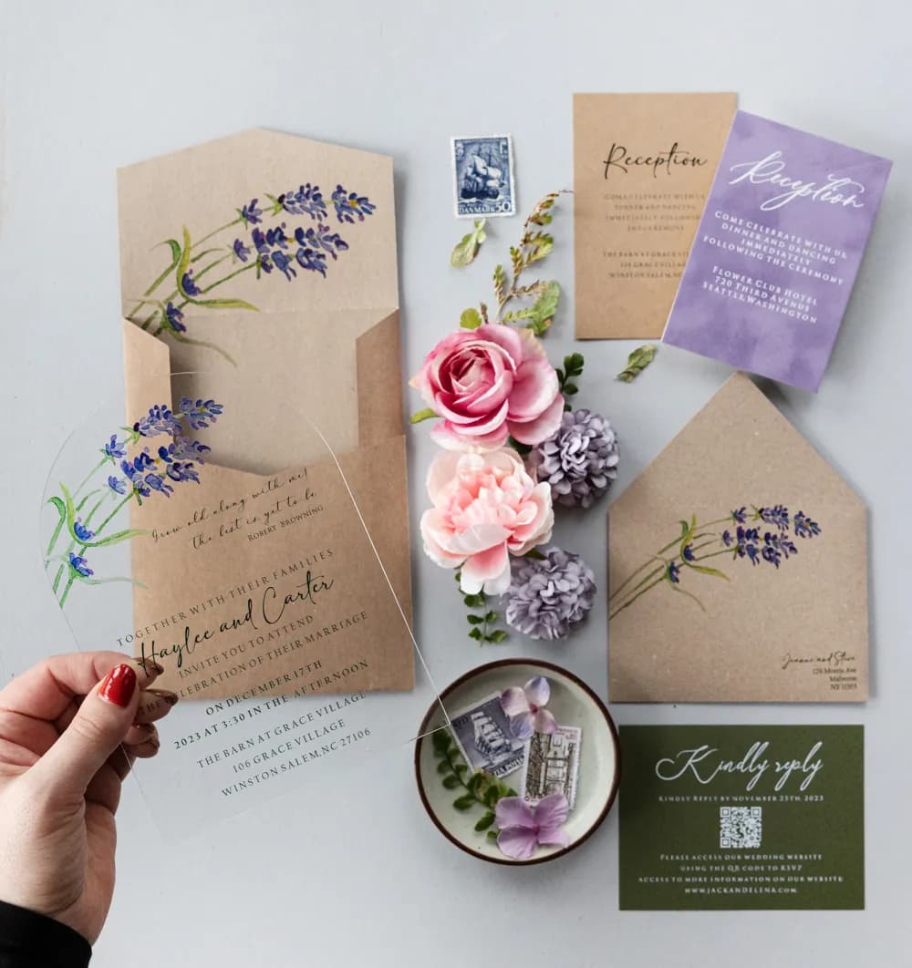 Zaproszenia na Wesele Kraft PR6 – Karta na Pleksi z Motywem Lawendy - 3