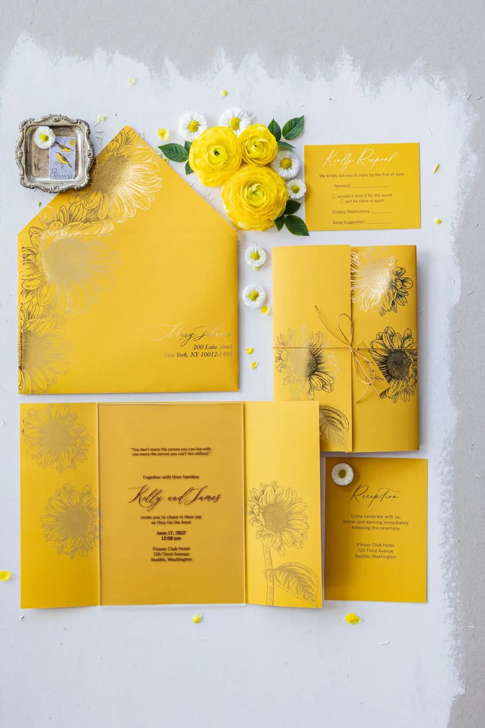 Zaproszenia na Wesele Słoneczniki PR9 – Szklane Karty w Stylu Glamour - 4