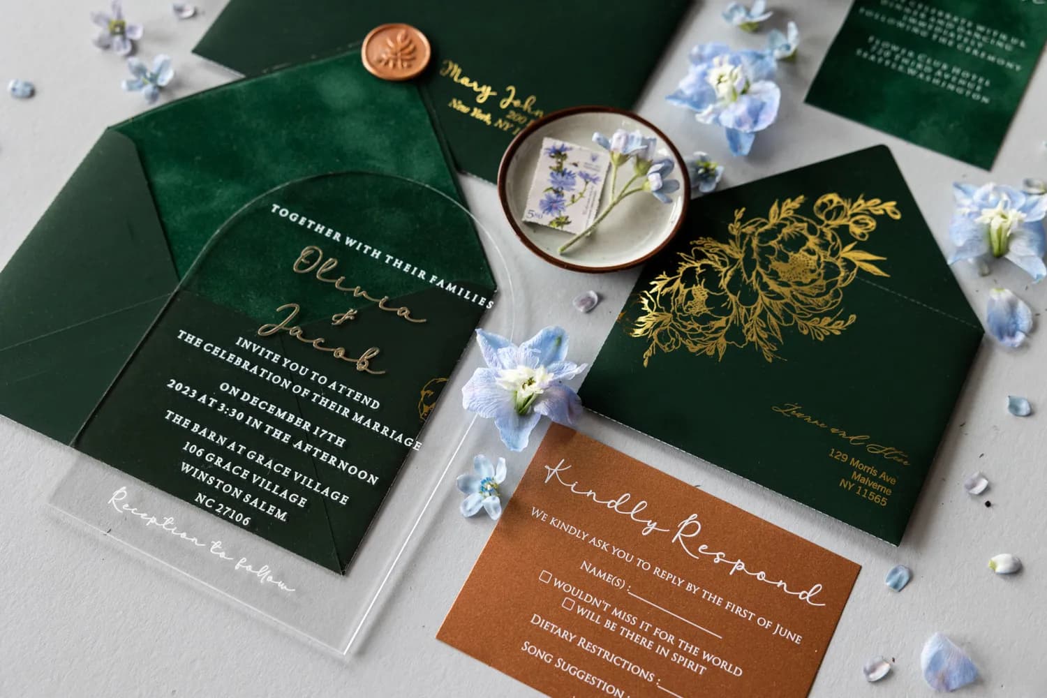 Zaproszenia na Wesele na Pleksi Fresco nr 1 – Złocony Łuk z Welurem - 5