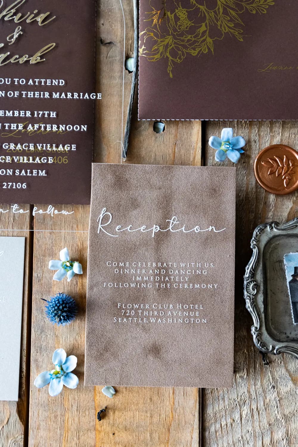 Zaproszenia na Wesele Fresco nr 2 – Złocona Pleksi w Łuku z Welurową Kopertą - 3