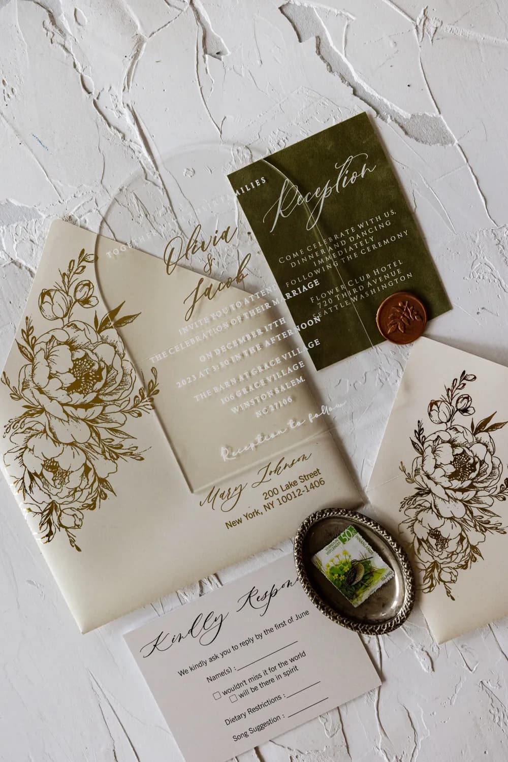 Zaproszenia na Wesele Fresco nr 3 – Pleksi w Kształcie Łuku z Zielonym Welurem - 4