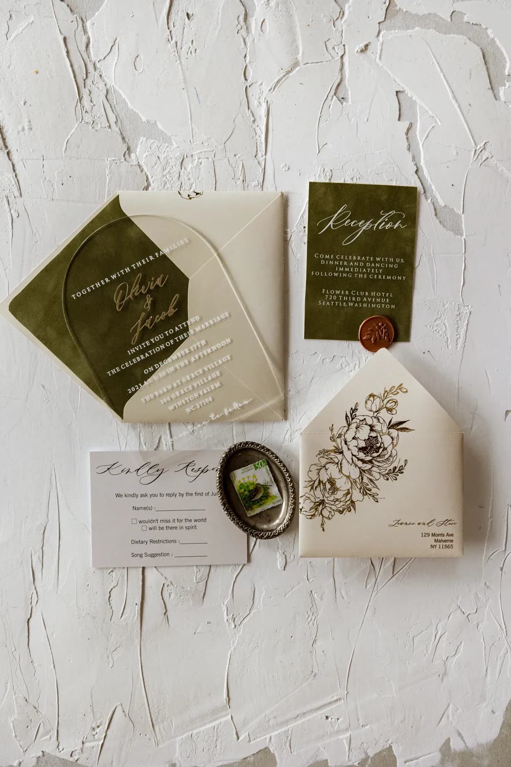 Zaproszenia na Wesele Fresco nr 3 – Pleksi w Kształcie Łuku z Zielonym Welurem - 5