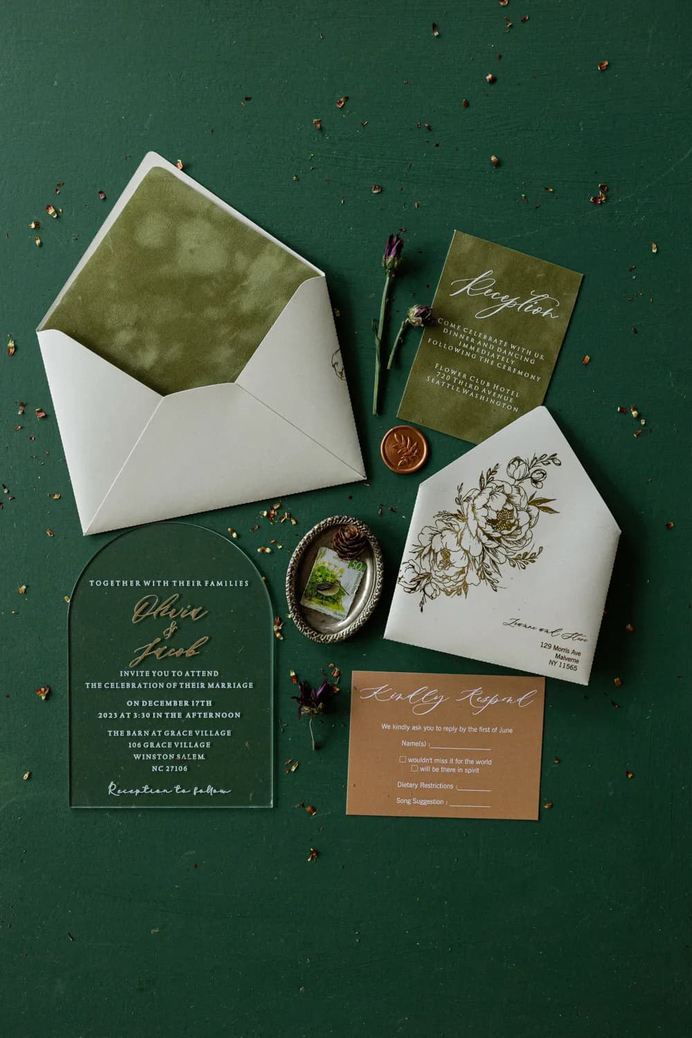 Zaproszenia na Wesele Fresco nr 4 – Szklany Łuk z Zielonym Welurem