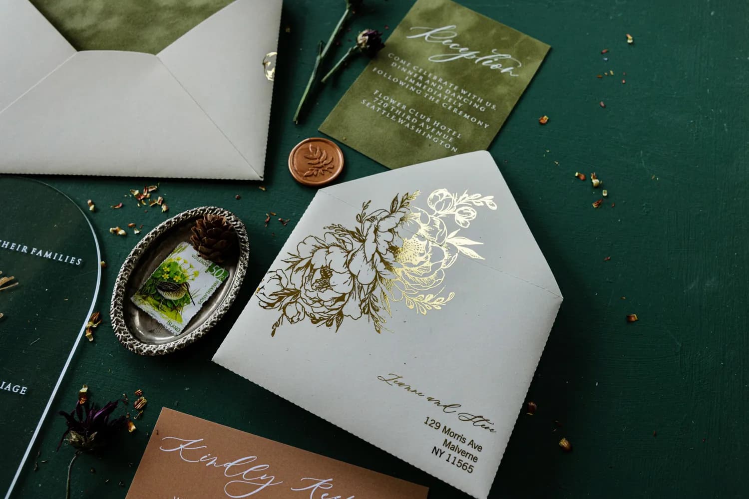 Zaproszenia na Wesele Fresco nr 4 – Szklany Łuk z Zielonym Welurem - 3