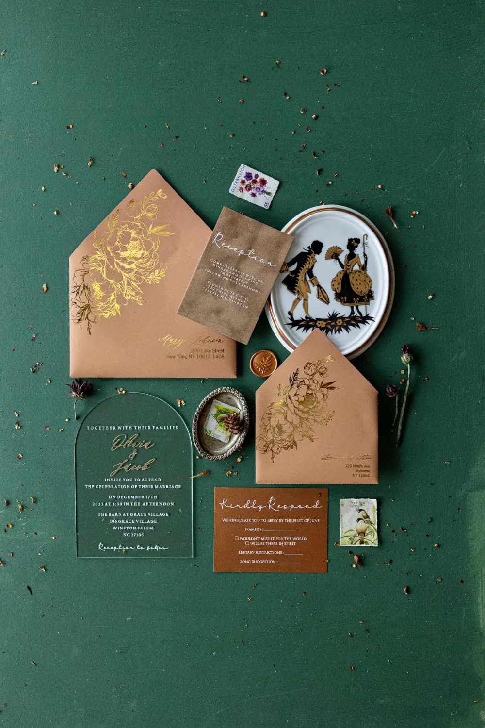 Zaproszenia Weselne na Pleksi Fresco nr 6 – Złocony Łuk w Stylu Retro - 2